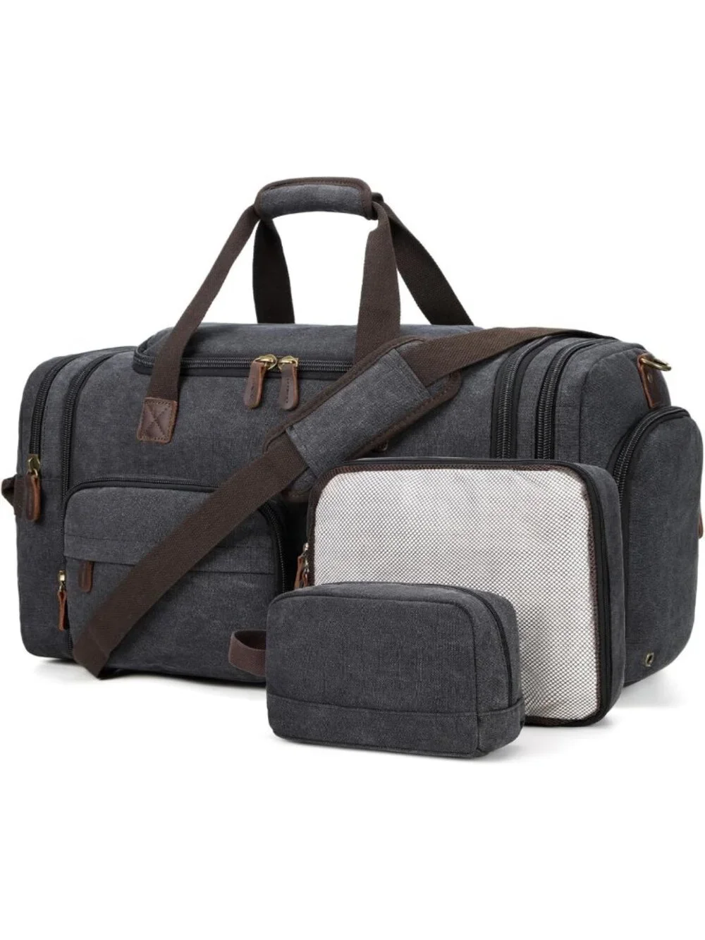 Spacious 60L Canvas Duffle Bag for Travel, Expandable Overnight Weekender Tote